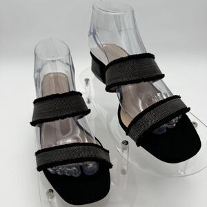 Pelle Moda Iona Strappy Black Denim Sandals NWOB Size 9 Summer Quiet Luxury